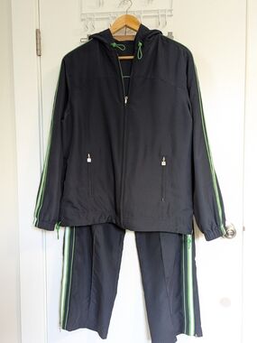 Everlast Black Hooded Reversible Windbreaker Set with Green Stripe